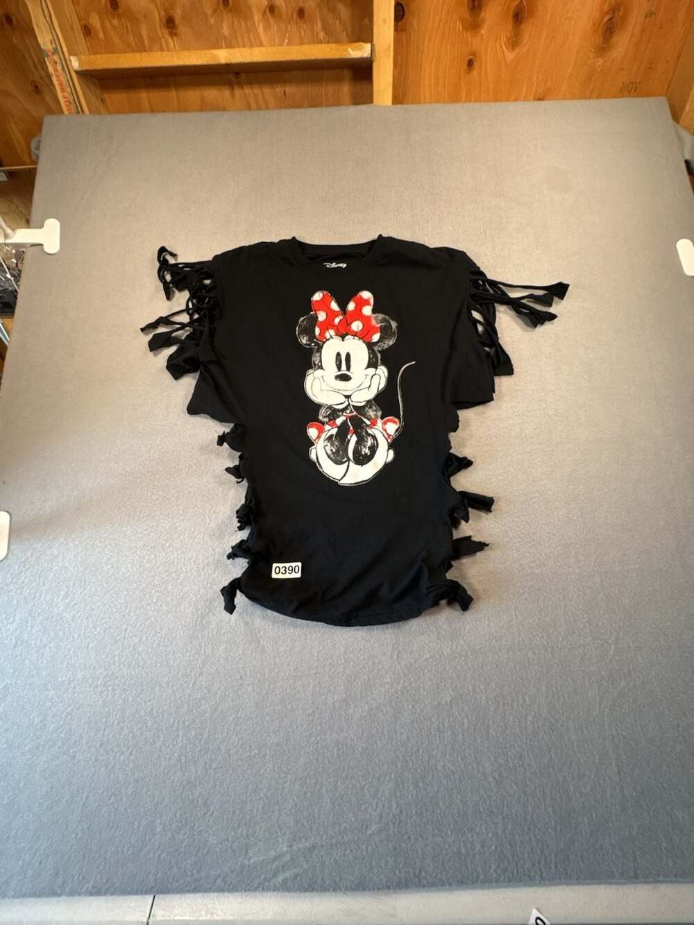 Disney Minnie Mouse Black Custom DIY Fringe and Side-Tie Short Sleeve T-Shirt Si